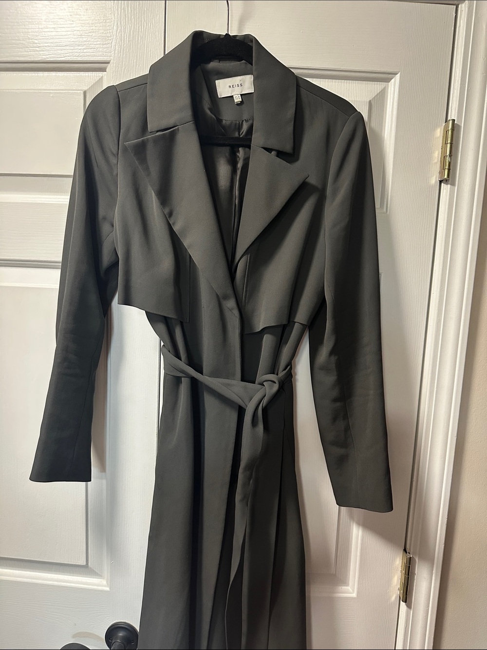 Reiss Dark Gray Tie-Waist Trench Coat. Fully lined and in beautiful shape!